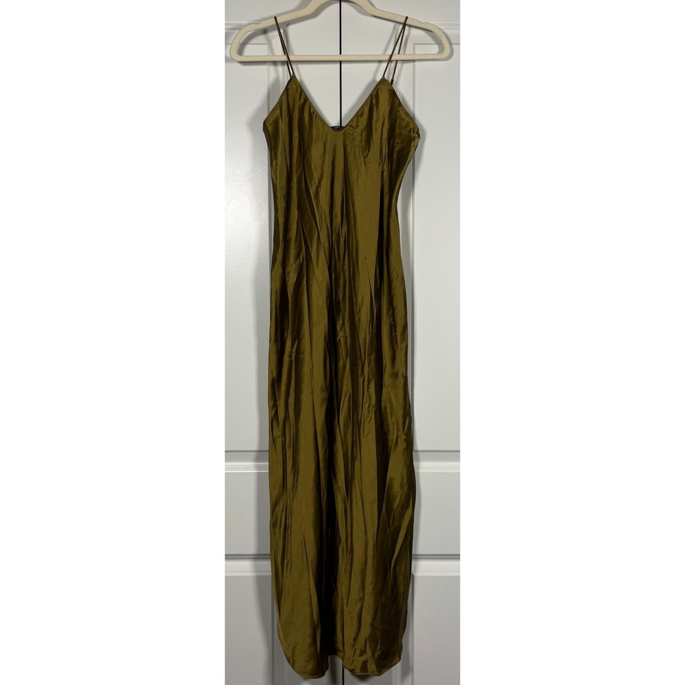 NWT Banana Republic Womens Silk Slip Maxi Dress Olive Green Spaghetti Strap XS